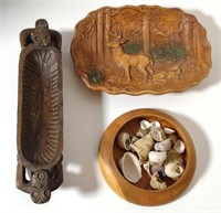 Decorative Wood Items w/ Seashells (Deer Bowl