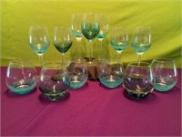 Blue Bubble / Crackle Glass Wine Glasses