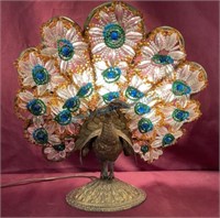 Fantastic early 1920s peacock lamp with beaded