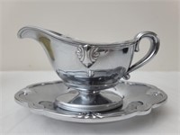Lenox Pewter Like Gravy Boat & Plate with Box