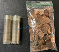 91 Wheat pennies and 228 Lincoln cents.