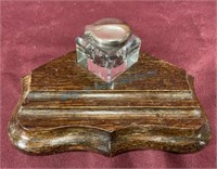 Antique crystal Inkwell with oak pedestal