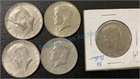 1964 Kennedy half dollars 5pcs
