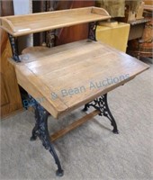 Cast iron base student desk with ink wells