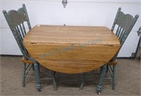 Custom painted drop leaf table w/ chairs
