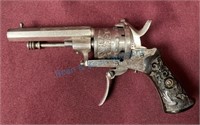 Unmarked engraved pinfire antique revolver