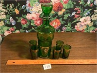 Emerald Green Gold Decanter & 5 Shot Glasses Set