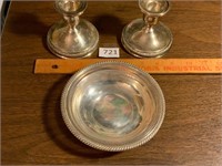 Sterling Silver Candlesticks & Dish
