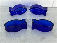 Cobalt Blue Glass Fish Shaped Serving Dishes Sauce