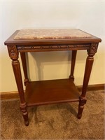 Antique Marble Topped Wooden Carved Console Table