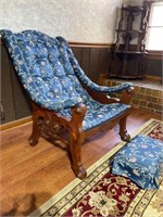 Antique Carved Wooden Chair with footstool