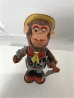 Vintage 1940s Wind-Up Toy Monkey Cowboy