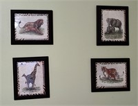 Four 10" X 12" Safari Animal Prints