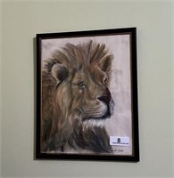 Framed Pastel Lion Picture 12" X 15"