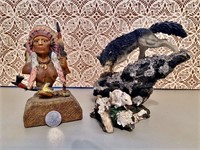 Indian Chief and Wolf Chasing Rabbit Figurines
