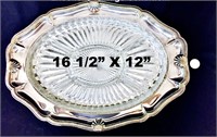 Silverplate Tray W/Divided Glass Insert 16" X 12"
