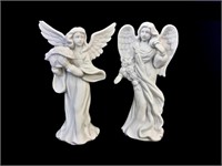 Pair Of Bisque Porcelain ENESCO Angels 7.5" Tall