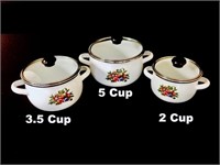Three Enamel Cookware Pots With Lids