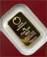 2g Gold Bar, Munze Osterreich 999,9 Carded