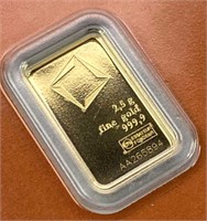 2.5g Gold Bar, Valcambi Suisse 999,9 Carded