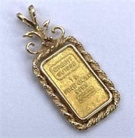 1g Gold Bar in 14K Gold Bezel, Credit Suisse 999,9