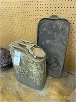 Vintage Metal Gas Can & Cast Iron Griddle