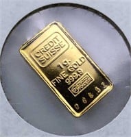 1g Gold Bar, Credit Suisse .999 Tested