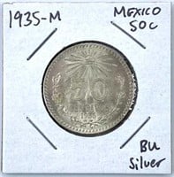 1935 Mexico Silver 50 Centavos, BU w/ Luster