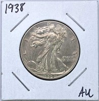 1938 Walking Liberty Silver Half Dollar, Nice AU