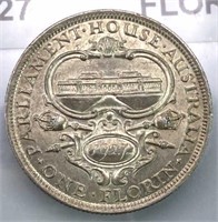 1927 Australia Silver 1 Florin, AU, Canberra