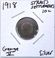 1918 Straits Settlements Silver 10 Cents George V