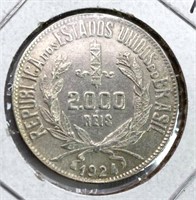 1924 Brazil Silver 2000 Reis, XF