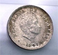 1941 Columbia Silver 10 Centavos, XF