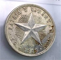 1949 Cuba Silver 20 Centavos, AU