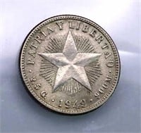 1949 Cuba Silver 10 Centavos, AU
