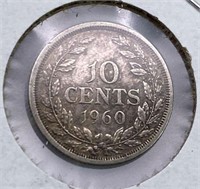 1960 Liberia Silver 10 Cents, XF
