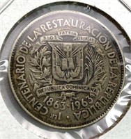 1963 Dominican Republic Silver 25 Centavos, F