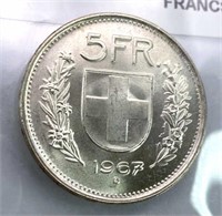 1967-B Switzerland Silver 5 Francs, BU