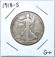 1918-S Walking Liberty Silver Half Dollar, G+