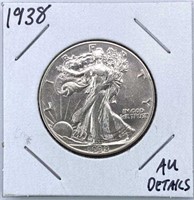 1938 Walking Liberty Silver Half Dollar, AU Detail