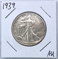 1939 Walking Liberty Silver Half Dollar, AU