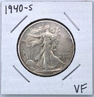 1940-S Walking Liberty Silver Half Dollar, VF