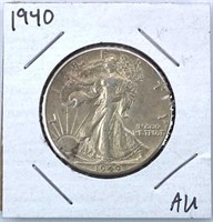 1940 Walking Liberty Silver Half Dollar, AU