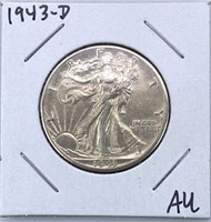 1943-D Walking Liberty Silver Half Dollar, AU
