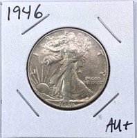 1946 Walking Liberty Silver Half Dollar, AU+