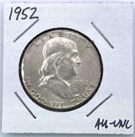 1952 Franklin Silver Half Dollar, AU to UNC