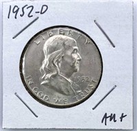 1952-D Franklin Silver Half Dollar, AU+