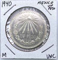 1940 Mexico Silver Un Peso, Uncirculated