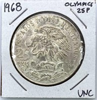 1968 Mexico Silver Olympics 25 Pesos UNC