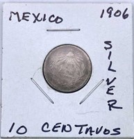 1906 Mexico Silver 10 Centavos, XF